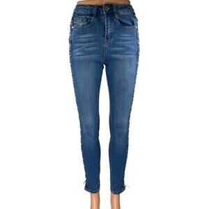 Fashion Nova Blue Side Lace Up Criss Cross High Waisted Skinny Jeans Size 26